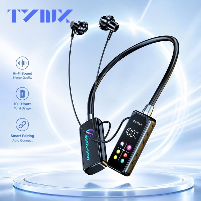 TYNIX BT37 Bandeau Bluetooth sans fil, écouteurs Hi-Fi stéréo, affichage LED de batterie, autonomie de 10 heures, pour sport, course, trajet