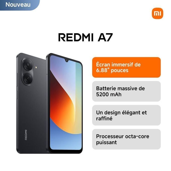 Xiaomi Redmi A7 - 6.88" - 2SIM - 4G - 8/13 Mpx - 3/64 Go - Noir - Garantie 12 Mois